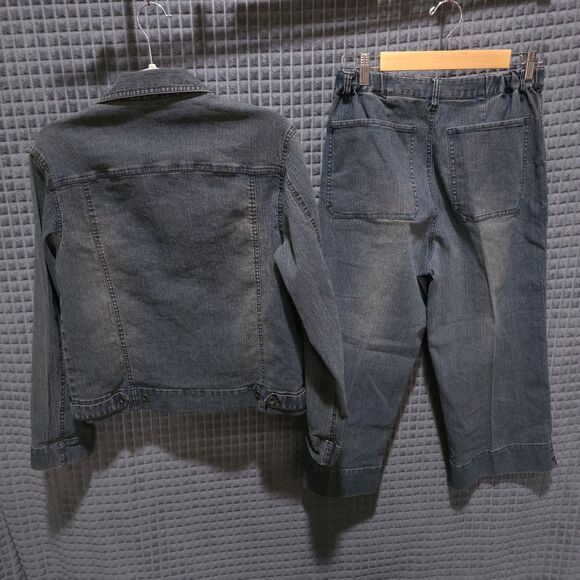 Y2K Denim Jacket Capris Set Sz8 Med Chico Design Grunge Flare Jean Stretch Waist - Picture 3 of 16